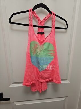 Ocean Drive Neon Pink Braided Tank with Heart Graphic